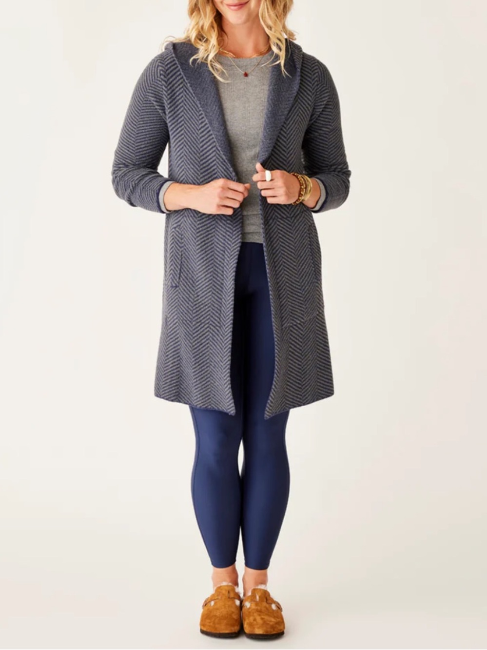 Carve Designs Durango Plush Long Herringbone Cardigan - Navy Gray Large